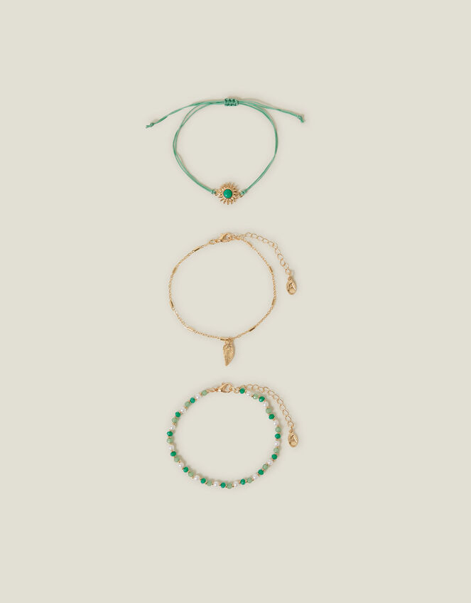 3-Pack Bead Feather Anklets, , large