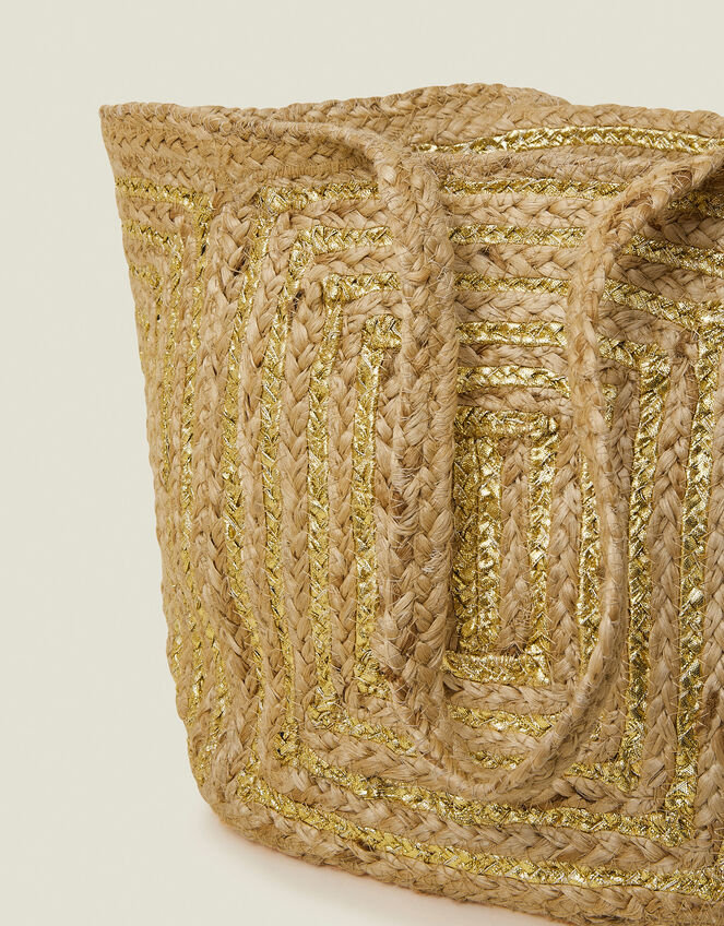 Metallic Jute Beach Bag Gold, , large