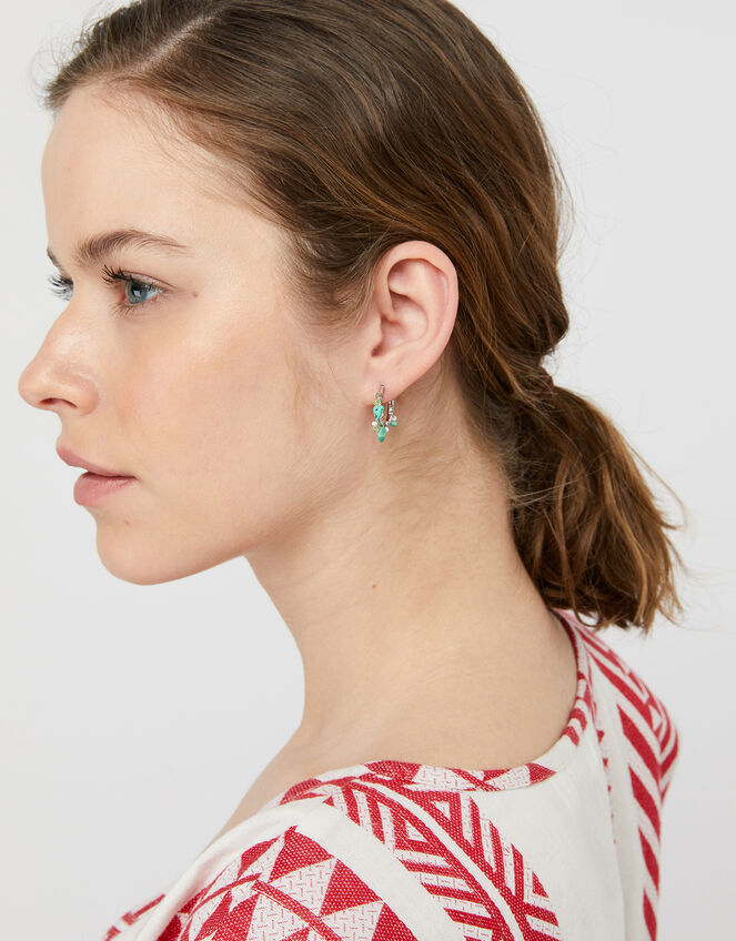 Turquoise Mini Stone Hoop Earrings, , large