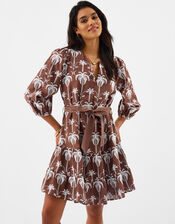 Palm Embroidered Mini Dress, Brown (BROWN), large