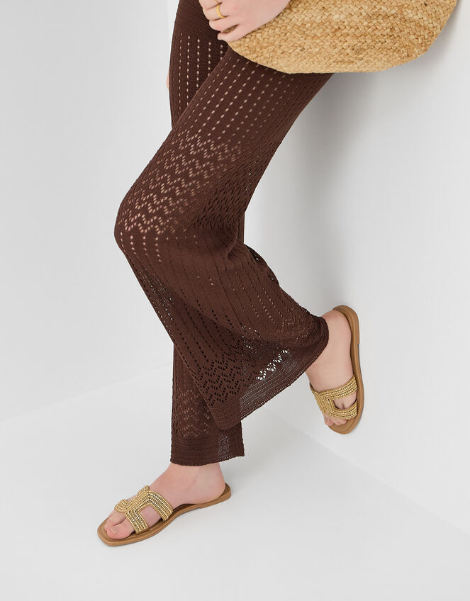 Beaded Cut Out Slide Sandals, Gold (GOLD), large