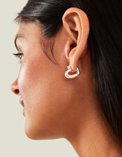 Sterling Silver-Plated Heart Hoop Earrings, , large