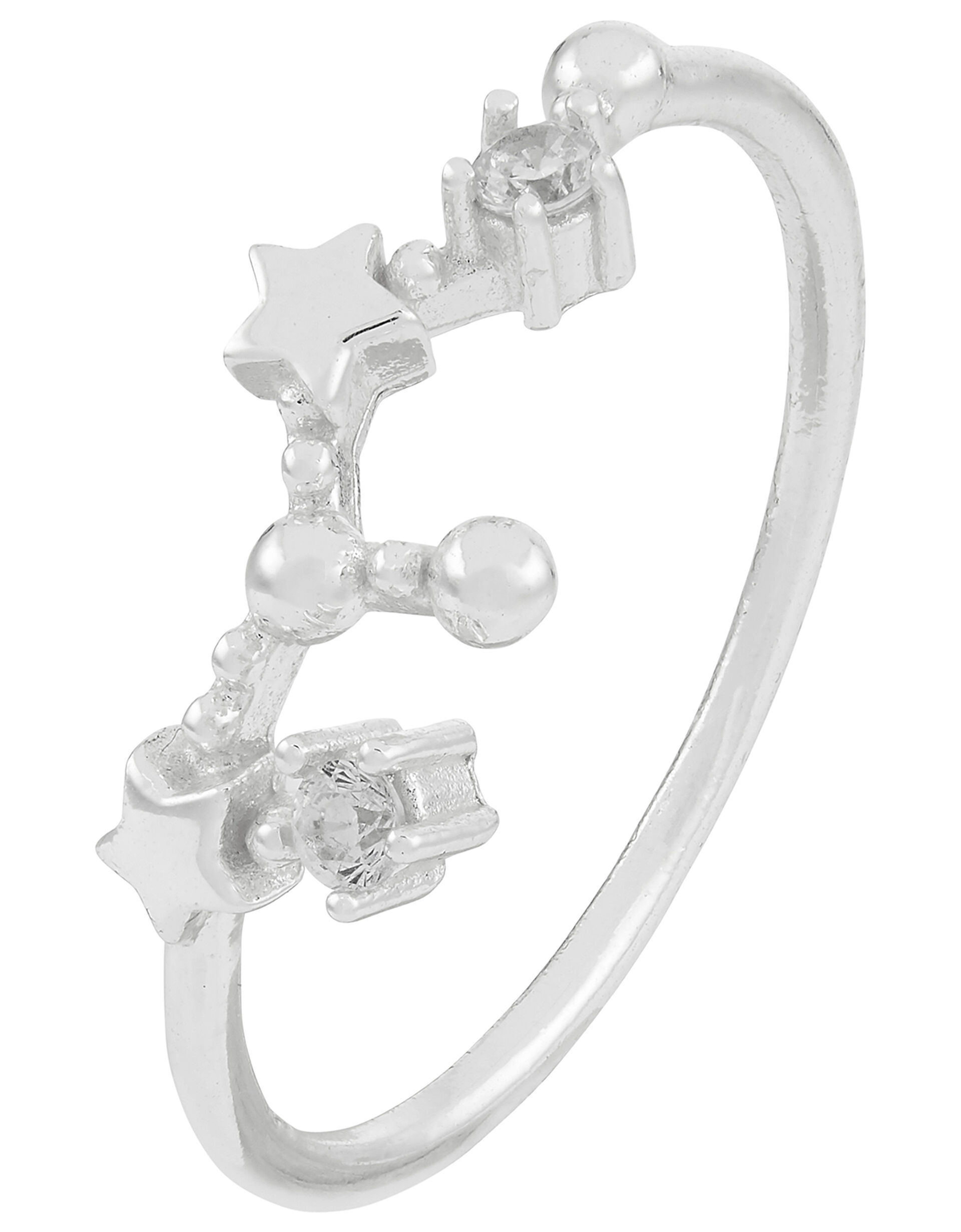 Sterling Silver Leo Constellation Ring, White (ST CRYSTAL), large