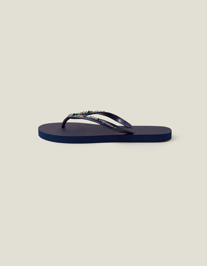 Beaded Flip Flops, Blue (NAVY), large