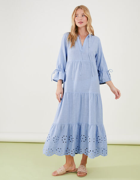 Broderie Hem Dress, Blue (LIGHT BLUE), large