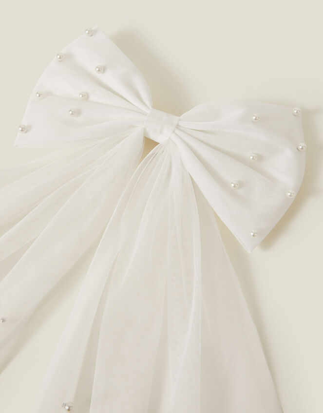 Bridal Pearl Bow Barrette Hair Clip, , large