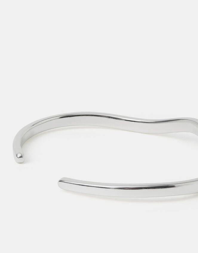 Sterling Silver-Plated Wave Open Cuff Bracelet, , large