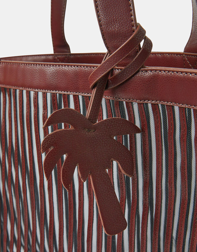 Mesh Stripe Shopper Bag, Brown (CHOCOLATE), large