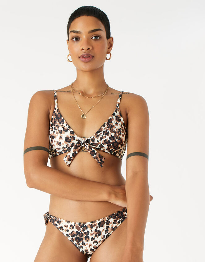Leopard Tie Bikini Top, Brown (BROWN), large