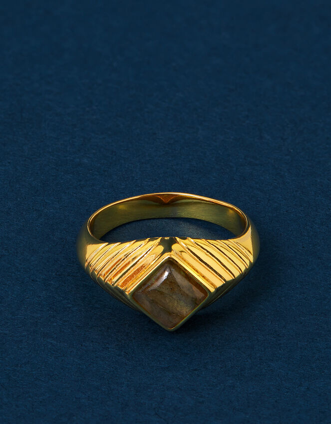 14ct Gold-Plated Ridge Stone Ring, Gold (GOLD), large