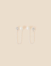 Sterling Silver Freshwater Pearl Chain Studs, , large
