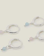 2-Pack Sterling Silver-Plated Stone Hoop Earrings, Silver (ST SILVER), large
