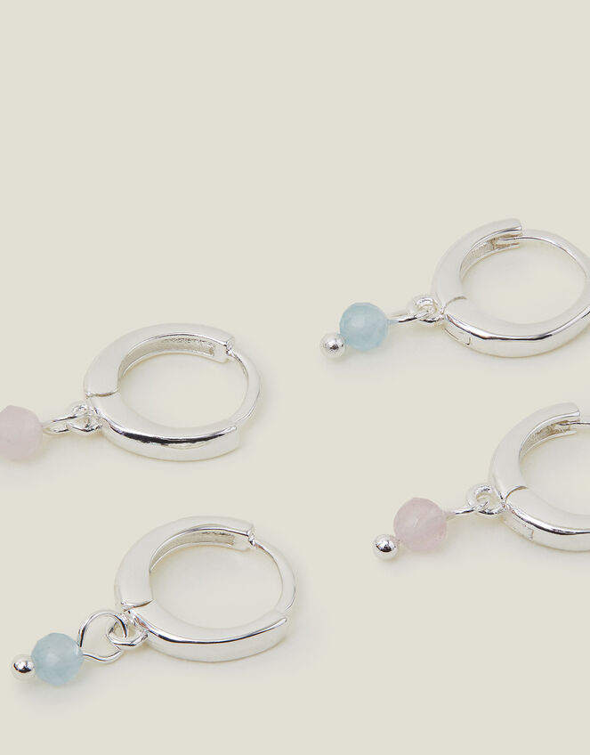 2-Pack Sterling Silver-Plated Stone Hoop Earrings, Silver (ST SILVER), large