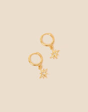 14ct Gold-Plated Star Charm Huggie Hoops, , large