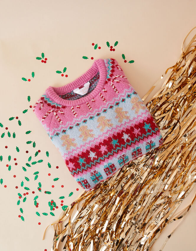 Girls Christmas Fair Isle Jumper , Multi (BRIGHTS-MULTI), large