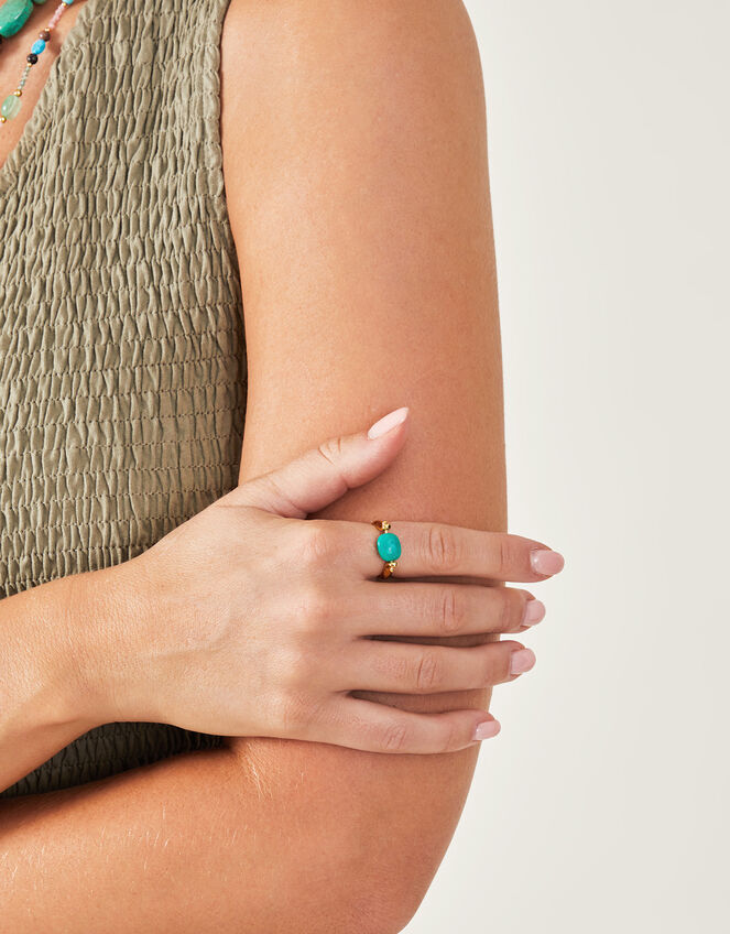 14ct Gold-Plated Turquoise Spinner Ring, Gold (GOLD), large