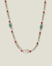 Sterling Silver-Plated Semi-Precious Bead Necklace, , large