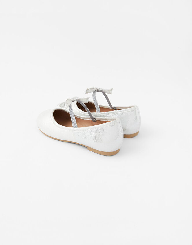 Girls Bow Ballerina Flats, Silver (SILVER), large