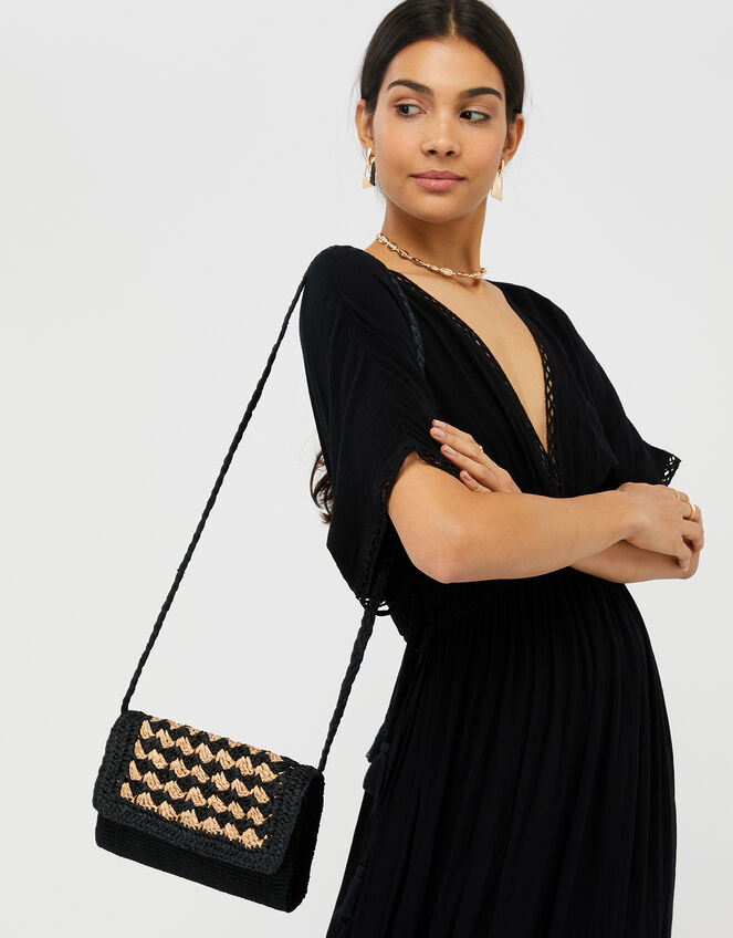 Raffia Flap Cross-Body Bag, , large