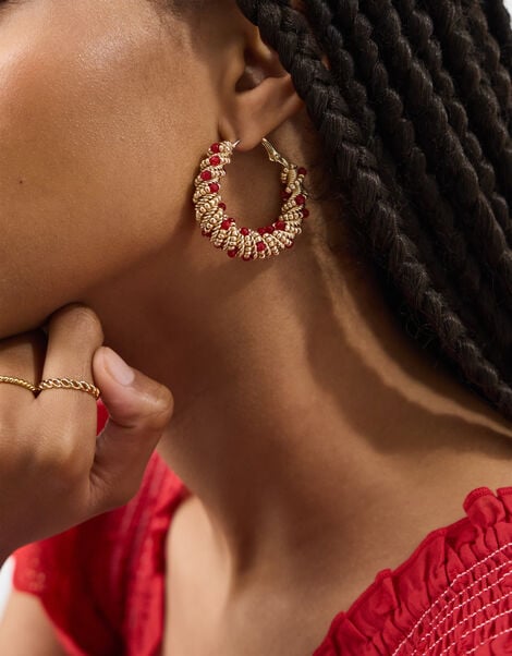 Statement Beaded Hoop Earrings, , large