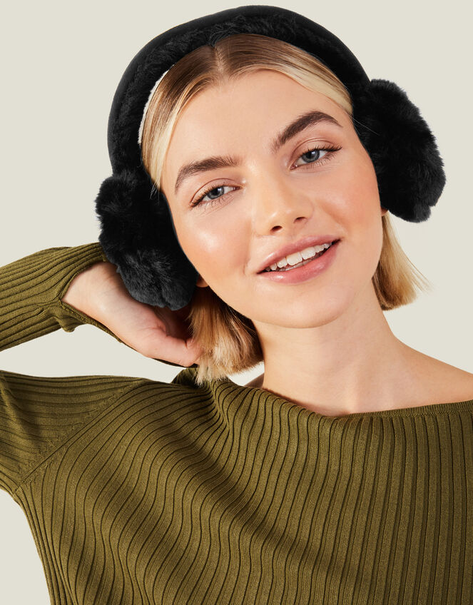 Faux Fur Suedette Ear Muffs, Black (BLACK), large
