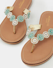 Beaded Circle Flip Flops, White (WHITE), large