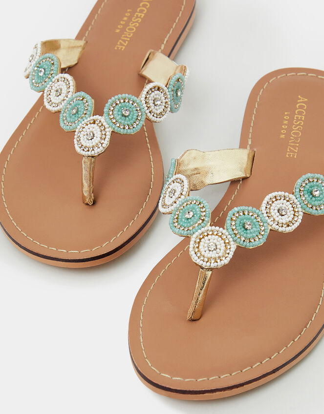 Beaded Circle Flip Flops, White (WHITE), large