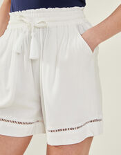 Longline Embroidered Shorts, White (WHITE), large
