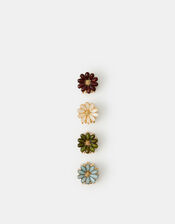 4-Pack Mini Jewel Flower Claw Clips, , large