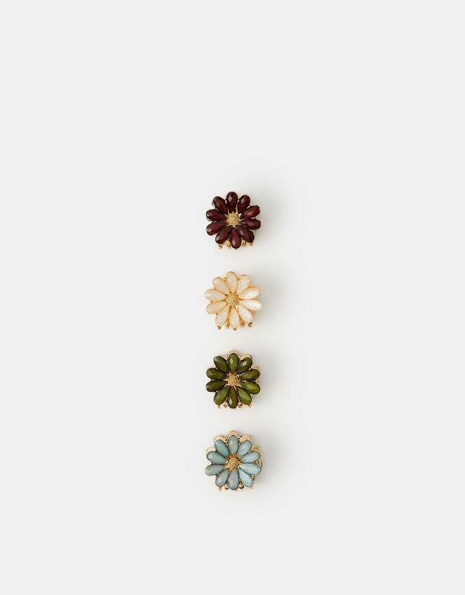 4-Pack Mini Jewel Flower Claw Clips, , large