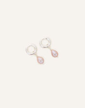 Sterling Silver Plated Pearl Huggie Hoops, , large