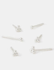 3-Pack Sterling Silver Ball Stud Earrings, , large