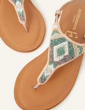 Beaded Leather Sandals , Green (GREEN), large