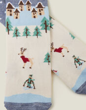Snowy Scene Socks, Blue (BLUE), large