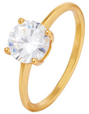 Sterling Silver Round Solitaire Ring, Gold (GOLD), large