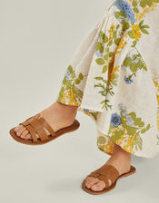 Wide Fit Leather Geometric Slide Sandals, Tan (TAN), large
