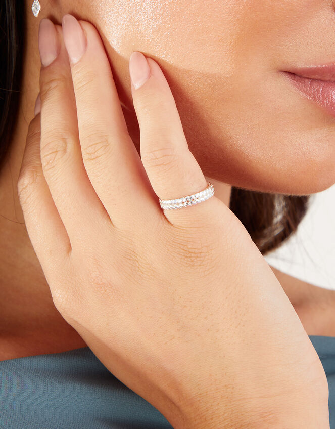 Sterling Silver-Plated Leaf Band Ring, Silver (ST SILVER), large