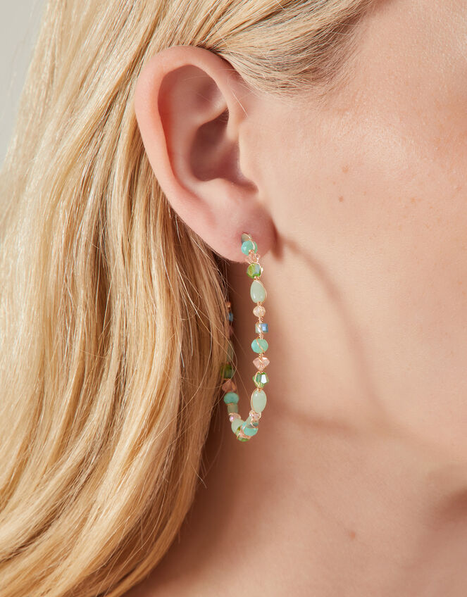Large Beaded Hoop Earrings, , large