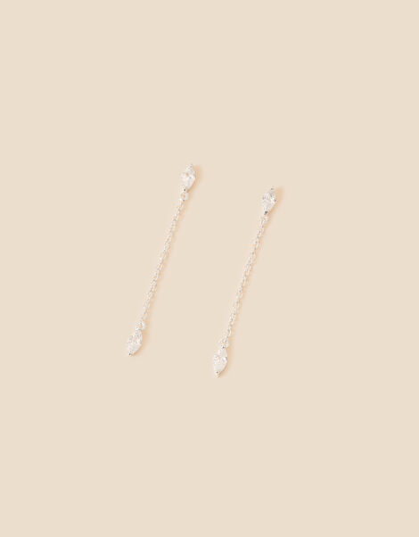 Sterling Silver Sparkle Chain Long Drop Earrings, , large