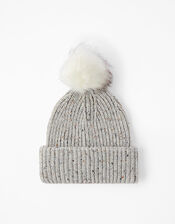 Pom-Pom Beanie, Silver (SILVER), large