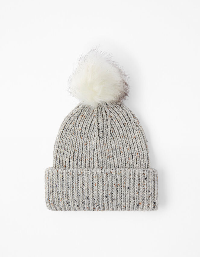 Pom-Pom Beanie, Silver (SILVER), large