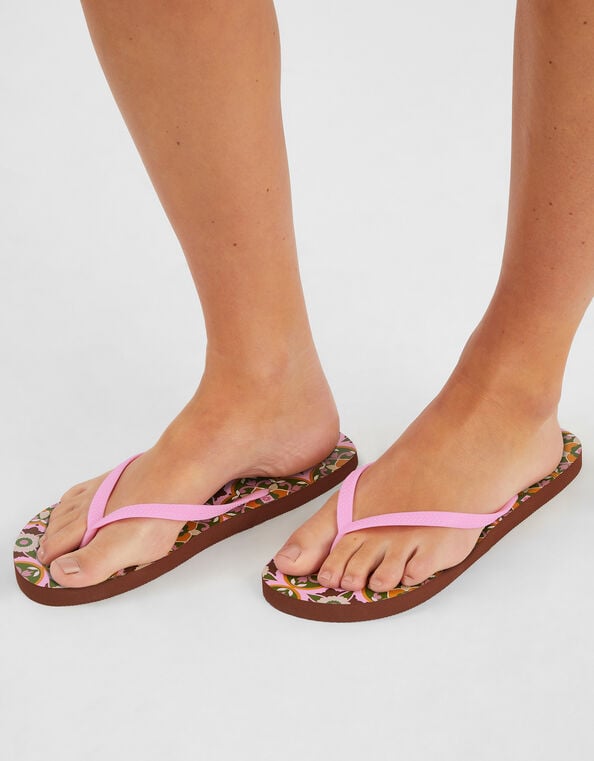Tile Print Flip Flops, Natural (NATURAL), large