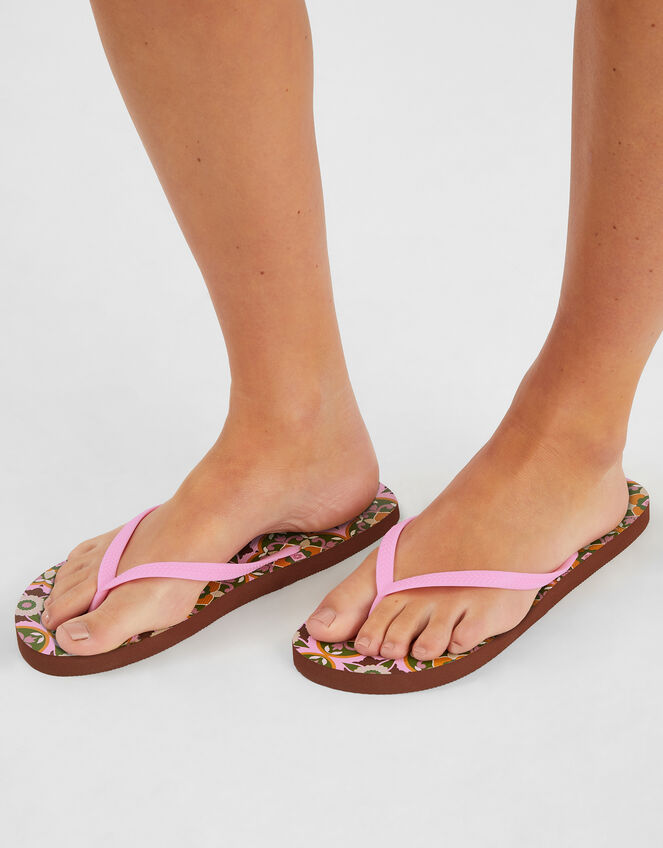 Tile Print Flip Flops, Natural (NATURAL), large