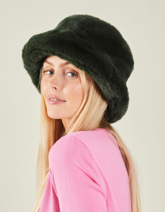 Faux Fur Bucket Hat, Green (GREEN), large