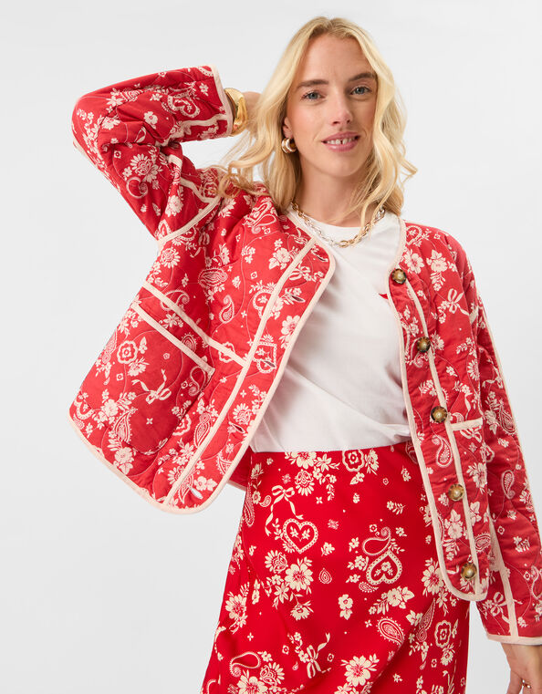 Paisley Heart Quilted Jacket, Red (RED), large