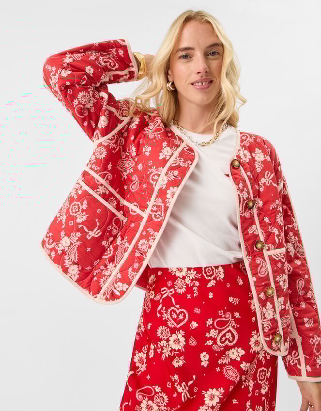 Paisley Heart Quilted Jacket, Red (RED), large
