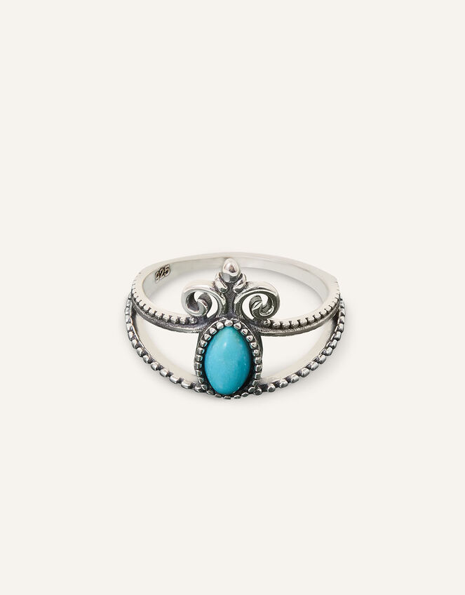 Sterling Silver Oxidised Turquoise Cut-Out Ring, Blue (TURQUOISE), large