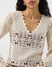 Crochet Long Sleeve Cover Up, Natural (NATURAL), large
