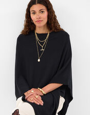 Knit Poncho, Black (BLACK), large
