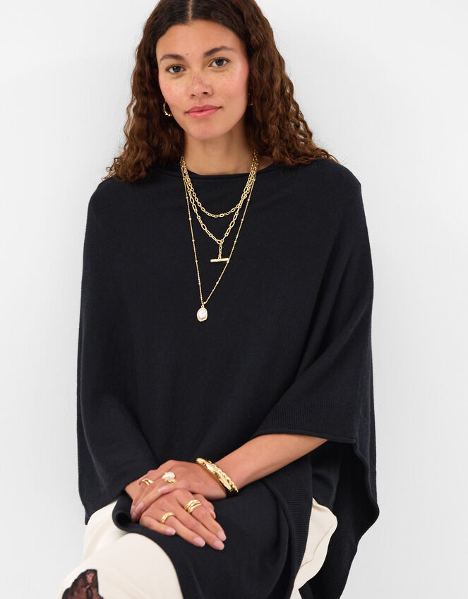 Knit Poncho, Black (BLACK), large
